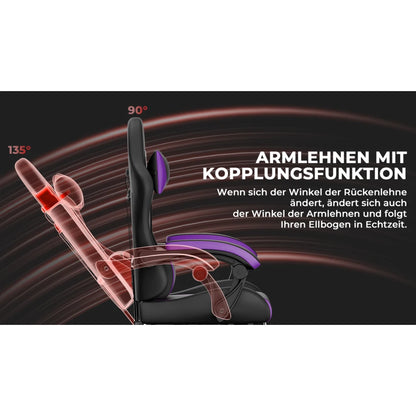 Gaming Chair Ergonomic Gaming Chair with Lumbar Pillow and Headrest, Gamer Chair Height Adjustable, Pc Chair for Adults Girls Boy,Black Purple
