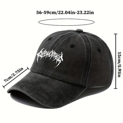 Retro style washed baseball cap with white print,men's and women's adjustable snap button for sun protection,casual outdoor wear