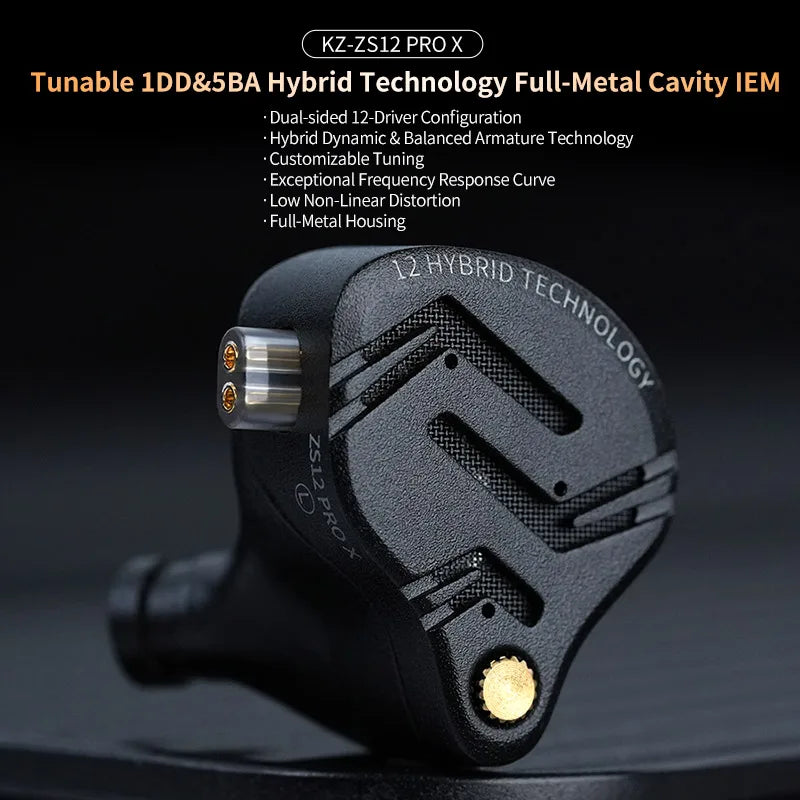 KZ ZS12 PRO X Hybrid Dynamic Balanced Armature IEM Earphones, HiFi In-Ear Monitor Headphones with Detachable Silver-Plated Cable, Studio-Grade Wired Earbuds