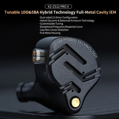 KZ ZS12 PRO X Hybrid Dynamic Balanced Armature IEM Earphones, HiFi In-Ear Monitor Headphones with Detachable Silver-Plated Cable, Studio-Grade Wired Earbuds