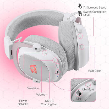 Redragon H510 PRO 3-Mode RGB Gaming 7.1 Surround Sound Headset, 53MM Audio Drivers in Memory Foam Ear Pads Headphone