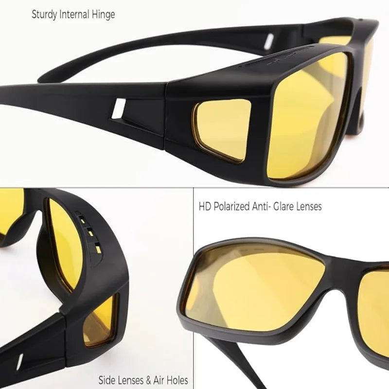 Night Driving Glasses For Men Women Fit Over Sunglasses Anti Glare Polarized HD Night Vision Glasses Windproof Outdoor Cycling