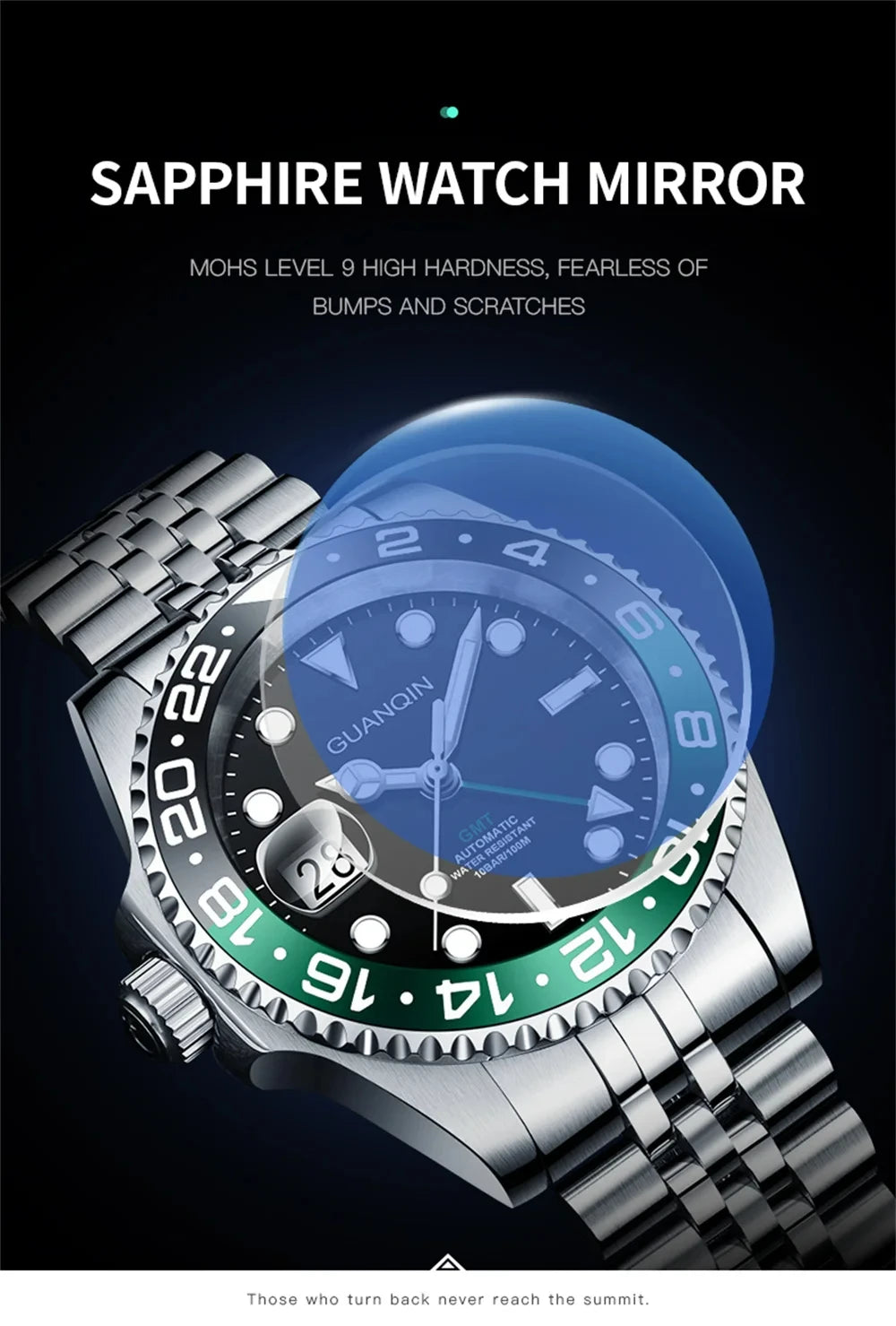 GUANQIN GMT Reloj para hombre 2025 nuevo reloj automático para hombre NH34 reloj mecánico de pulsera con cristal de zafiro y acero inoxidable para mano izquierda