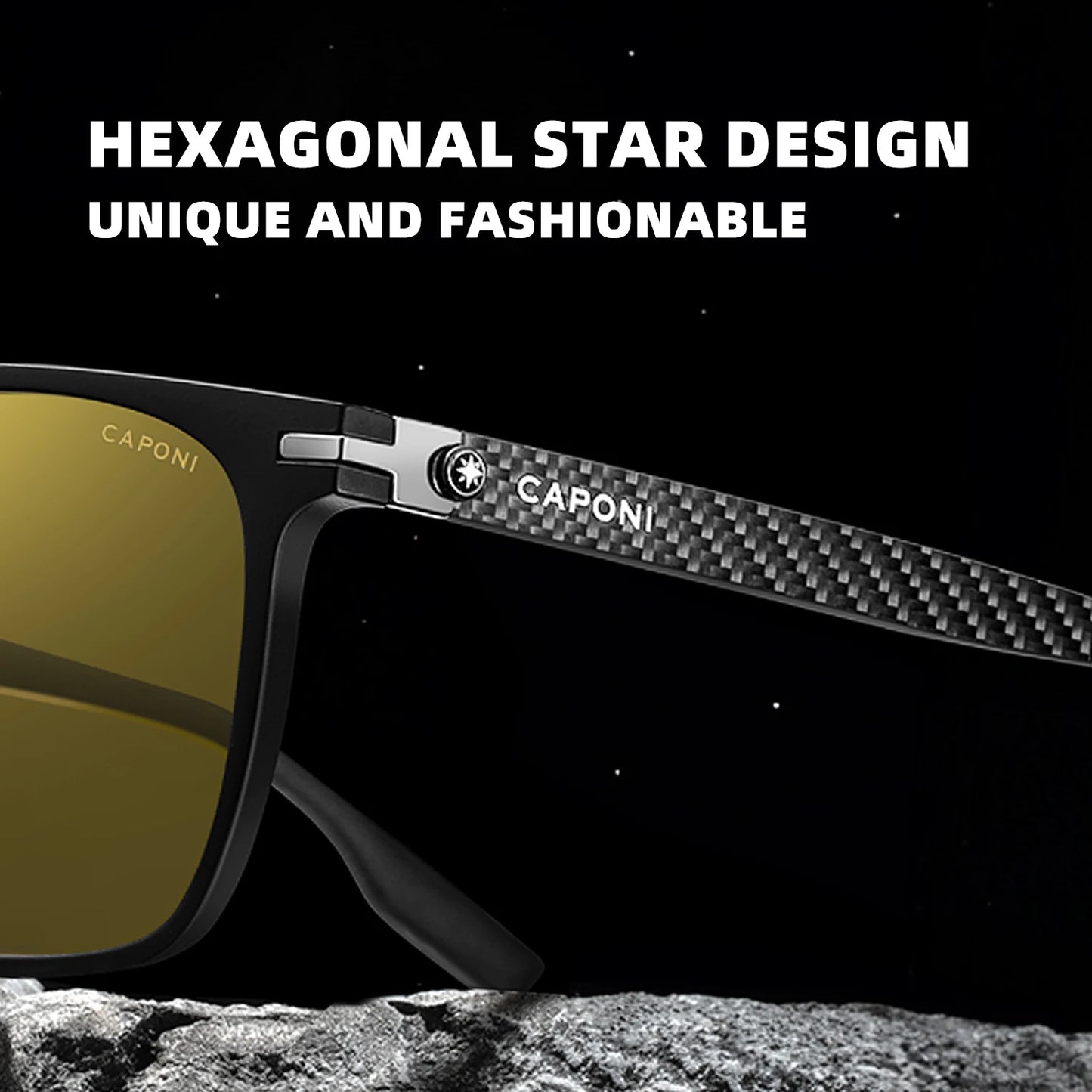CAPONI Night Vision Men Sunglasses Original Designer High Quality Carbon Fiber Yellow Sun Glasses Photochromic Eyewear BSYS24716