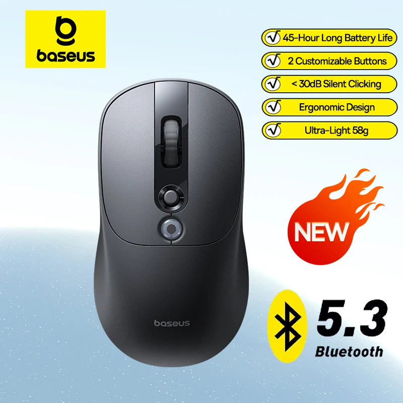 【NOU】Mouse wireless ergonomic Baseus EM2 Bluetooth 5.3 2.4G, încărcare Type-C, ultra-ușor și silențios, cu buton personalizabil