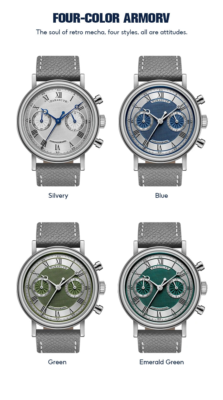 FARASUTE 2025 New Retro Men's Watches Quartz Watch For Men Speed Sports Chronograph AR Coating Sapphire VK64 Clock Reloj Hombre