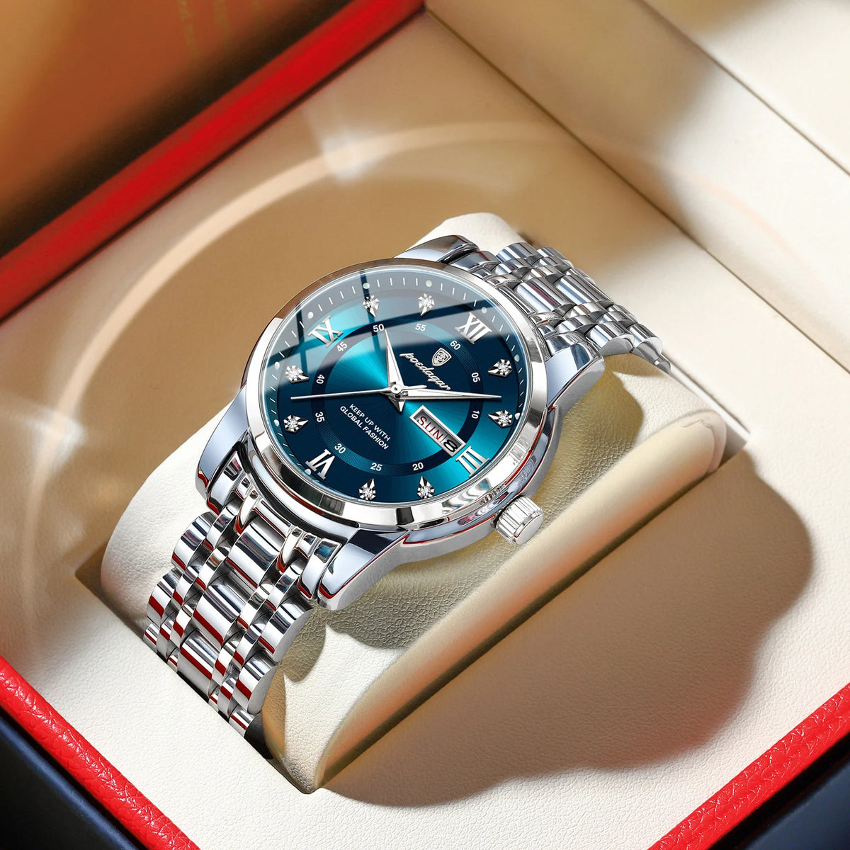 Montre-bracelet homme POEDAGAR de luxe tendance, étanche, en acier inoxydable, lumineuse, avec date et mouvement à quartz.