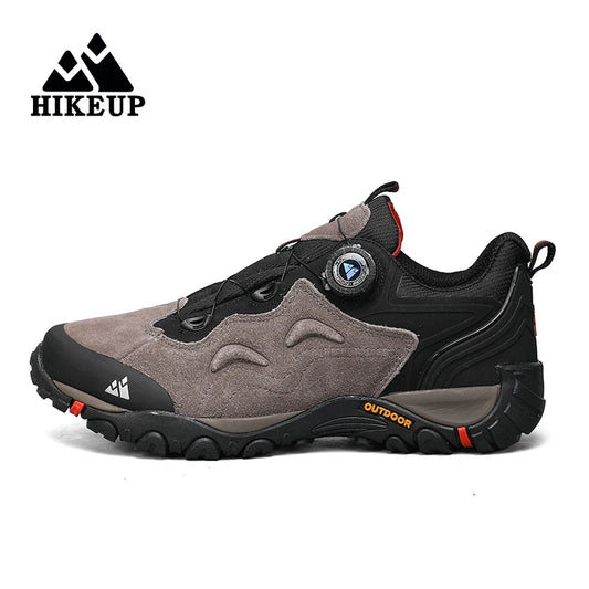 HIKEUP Leather Men's Outdoor Hiking Shoes Tourist Trekking Sneakers Mountain Climbing Trail Jogging Shoes with Turnbuckle