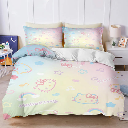 Hello Kitty Duvet Cover Set Comforter Bedding 3D Children's Bedding Set 3-Piece 1 Quilt Cover King Size