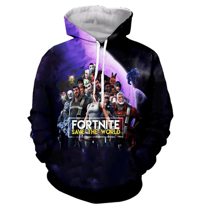 Children's Fortnite 2024 Sweatshirt, 3D Digital Printed Hoodie, Men's and Women's Pullover Jacket, Long Sleeve Children's Gift