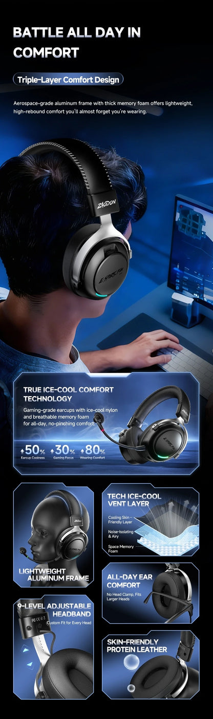 New Wireless Gaming Headphone,Bluetooth 6.0,53mm Titanium Drivers,7.1 Virtual Surround Sound,15ms Zero-Latency,for PC/PS5/Mobile
