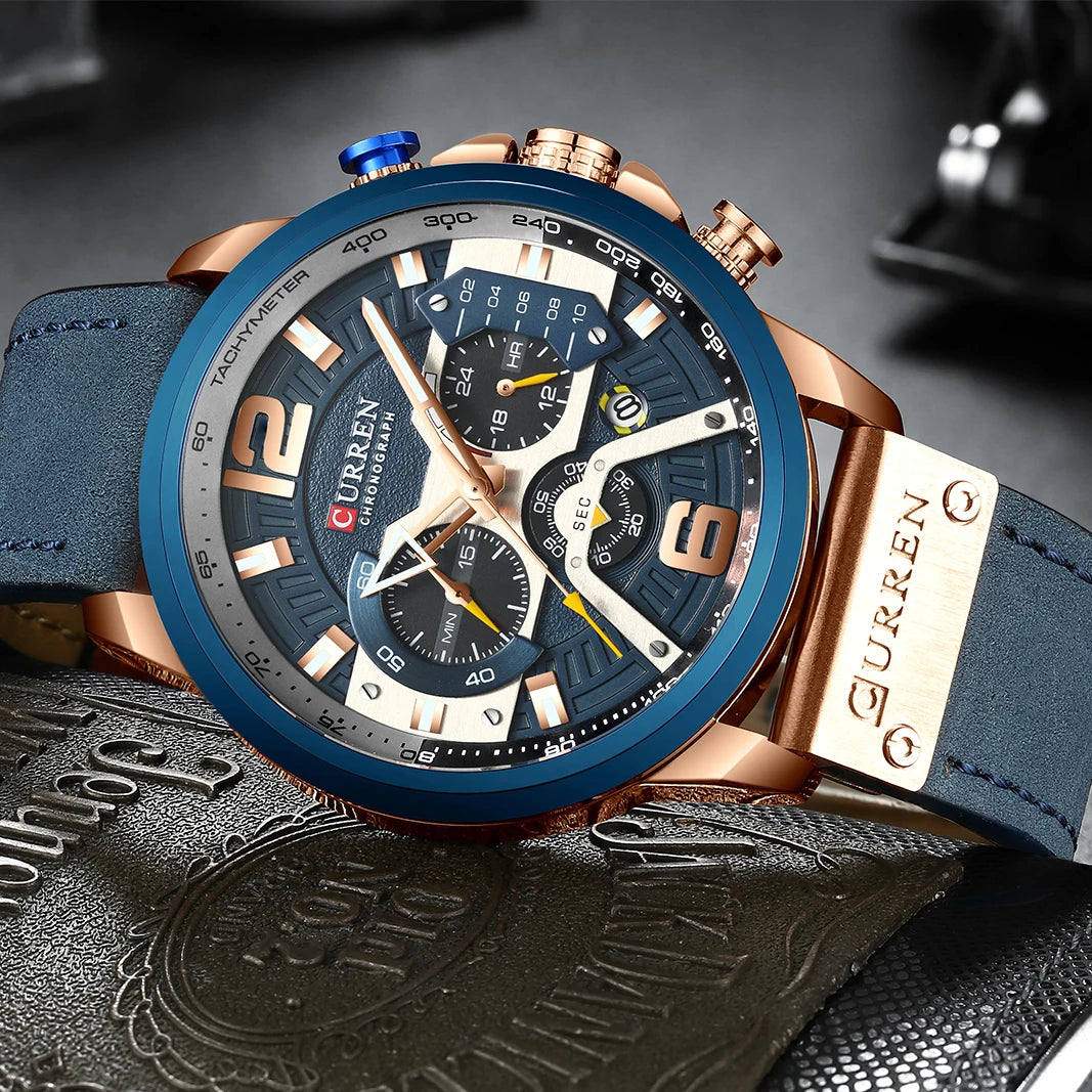 Herrenuhr CURREN 8329 – Lässiger Sportstil, Military-Design, Lederarmband, trendiger Chronograph, Luxusuhr einer renommierten Marke