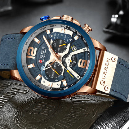 Herrenuhr CURREN 8329 – Lässiger Sportstil, Military-Design, Lederarmband, trendiger Chronograph, Luxusuhr einer renommierten Marke