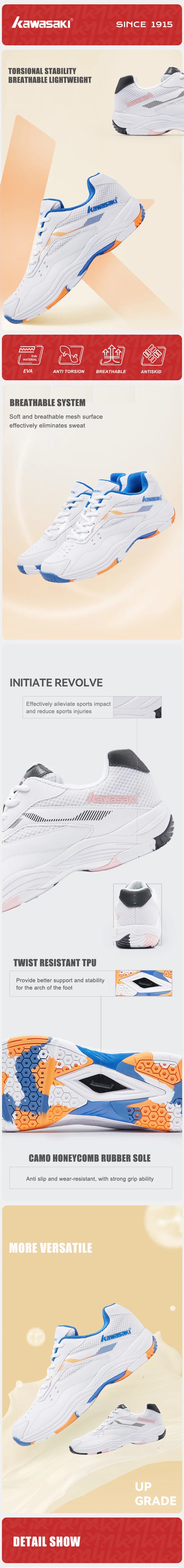 Sapatilhas de badminton masculinas Kawasaki. Sapatilhas desportivas profissionais para mulher. Sapatilhas respiráveis para recintos fechados. K-086