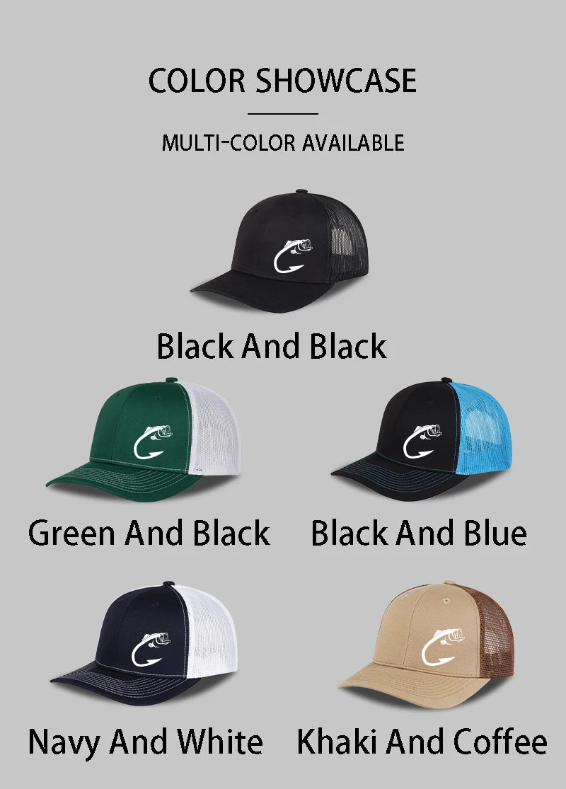 Bass Fish Hook Print Trucker Hat Podesiva uniseks kapa s mrežicom za pecanje, ventilator i sunce