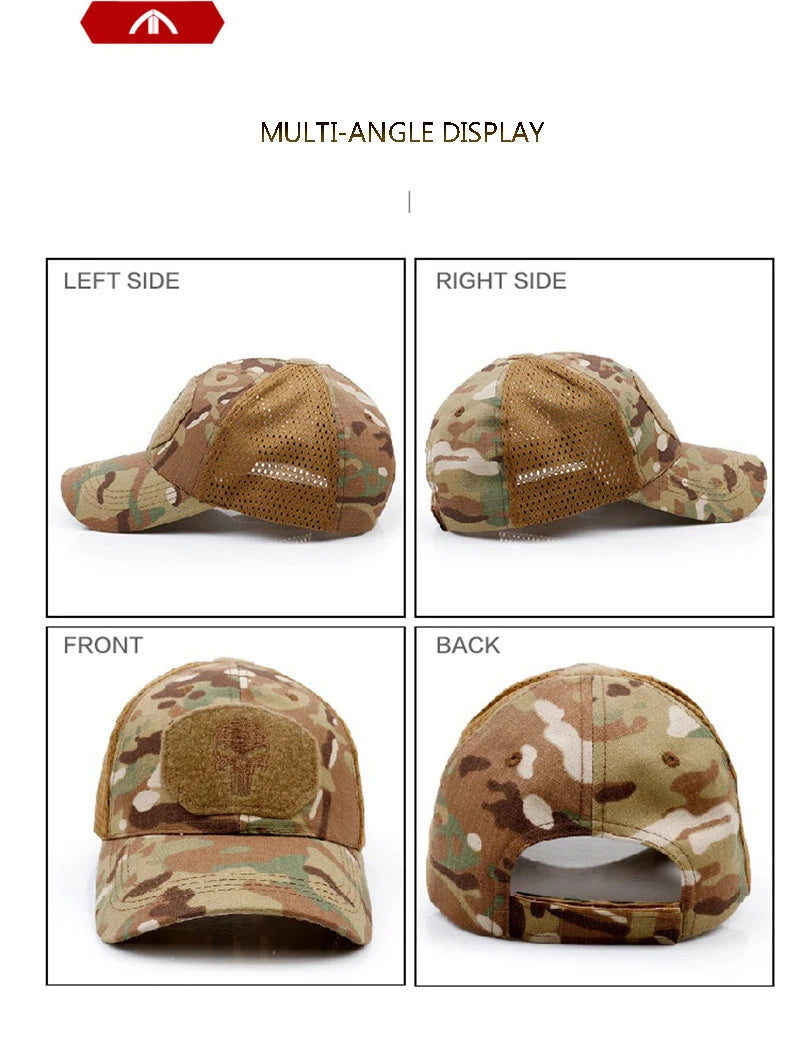 Militärische Trainingsmütze im Camouflage-Karo-Design für Frühling und Sommer, Outdoor-Sport, Sonnenschutz, Netzmütze, lässige Schirmmütze