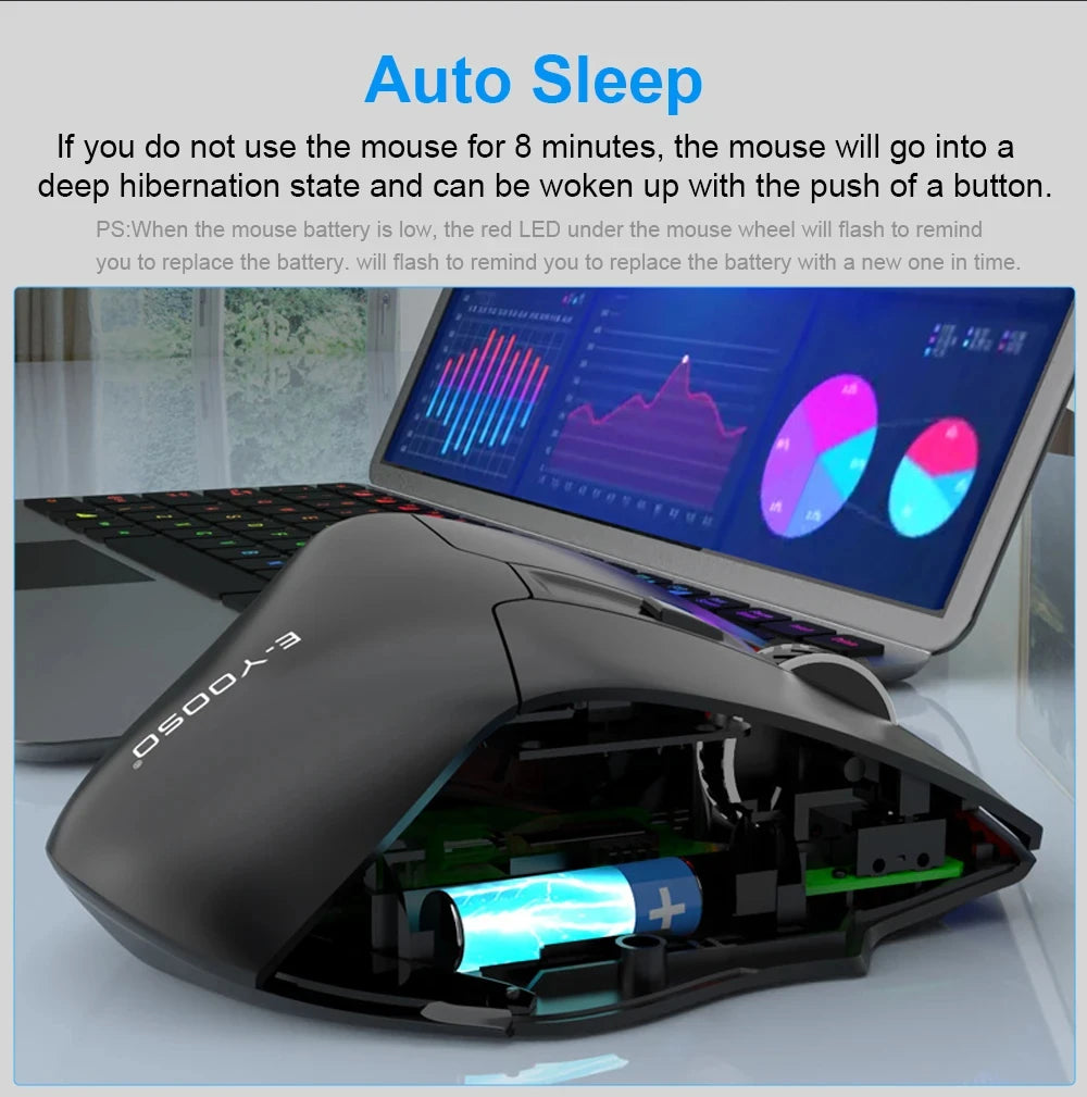 E-YOOSO 2.4G vezeték nélküli egér PAW3212 4800 DPI ergonomikus egér, gamer egér, irodai egér notebookhoz, PC-hez, laptophoz és MacBookhoz