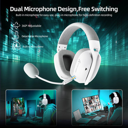 ATTACK SHARK L80PRO Auscultadores Gaming 3 em 1 – Auscultadores Bluetooth sem fios de baixa latência com microfone duplo, som Hi-Fi 40mm e ligação estável para gaming