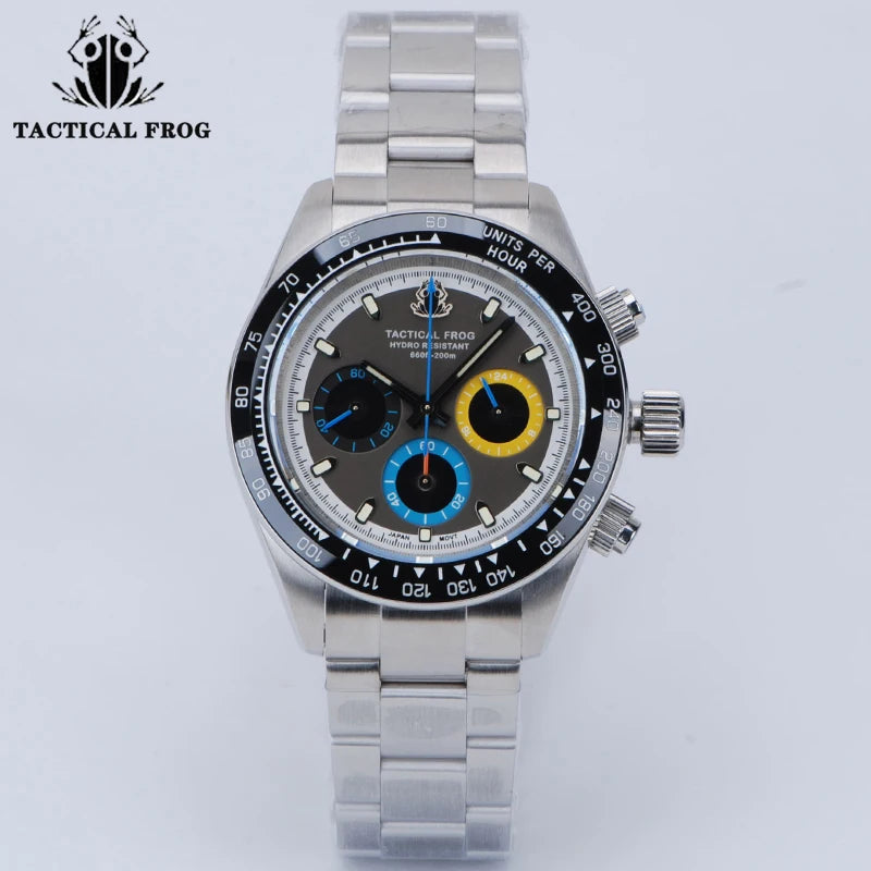 Tactical Frog Men's Business Diving Watch VS75B Quartz Chronograph 316L Steel Sapphire 200M Waterproof C3 Luminous Men's Watch