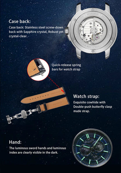 BORIAGE(BOAIJIUA) Fully Automatic Mechanical Men's Watch Original Design Mechanical Watches Waterproof Luminous Wristwatch