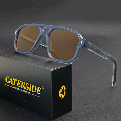 CATERSIDE Vintage Punk Sunglasses Men Flat Top Double Bridges High Quality Sun Glasses Women Travel Party Festival Eyeglasses