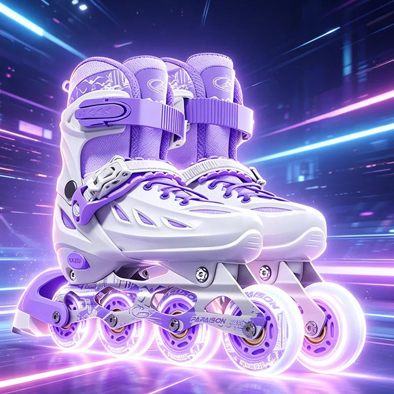 Patins em Linha para Rapaz, Pretos, Tamanho Ajustável, Rosa para Rapariga, Rollerblades Desportivos para Criança, Alta Velocidade, Novos, LED Luminoso, Profissionais