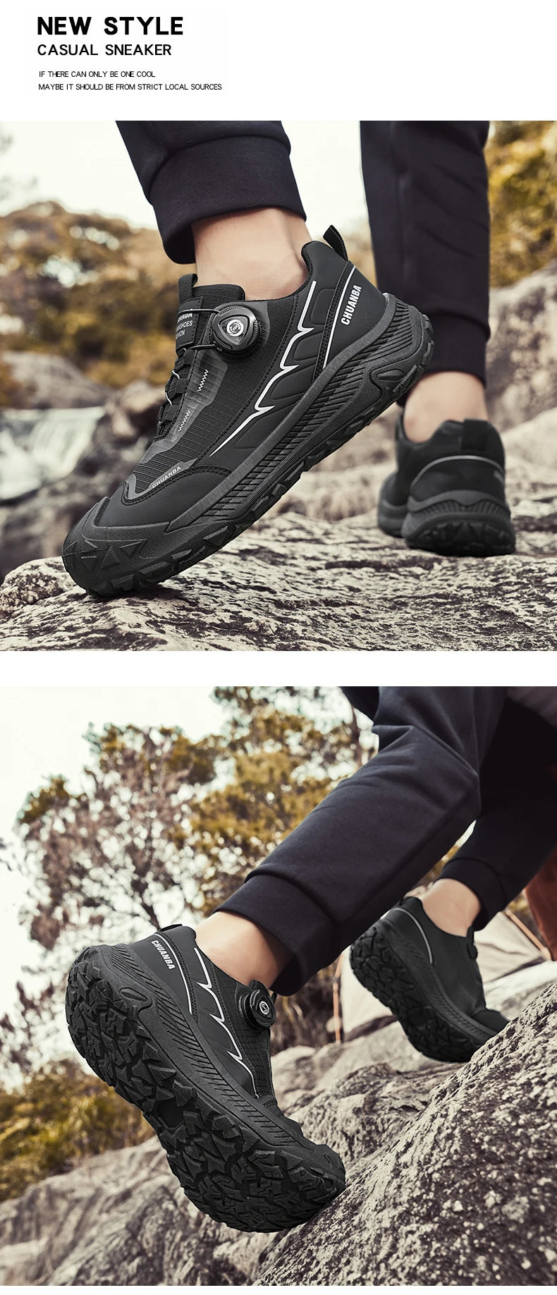 Sneakers da trekking da uomo con fibbia girevole, scarpe da escursionismo con suola spessa per attività all’aperto, scarpe sportive da uomo, comode e antiscivolo, ideali per arrampicata e passeggiate