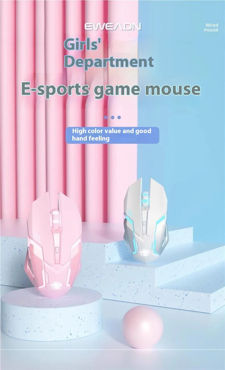 Frontline Wired Gaming Pink Mouse Silent Mechanical Esports Wireless Female Office Bluetooth Computer High Appearance Cute Girl
