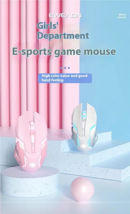 Frontline Wired Gaming Pink Mouse Silent Mechanical Esports Wireless Female Office Bluetooth Computer High Appearance Cute Girl