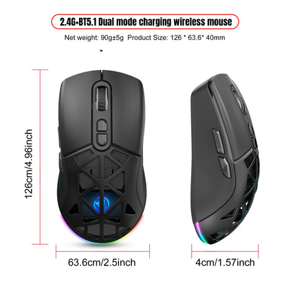 HXSJ T26 Dual Mode Wireless Gaming Mouse, Bluetooth 5.1 & 2.4G Rechargeable Gaming Mouse, 4800 DPI Ergonomic Optical Mouse for Laptop & PC