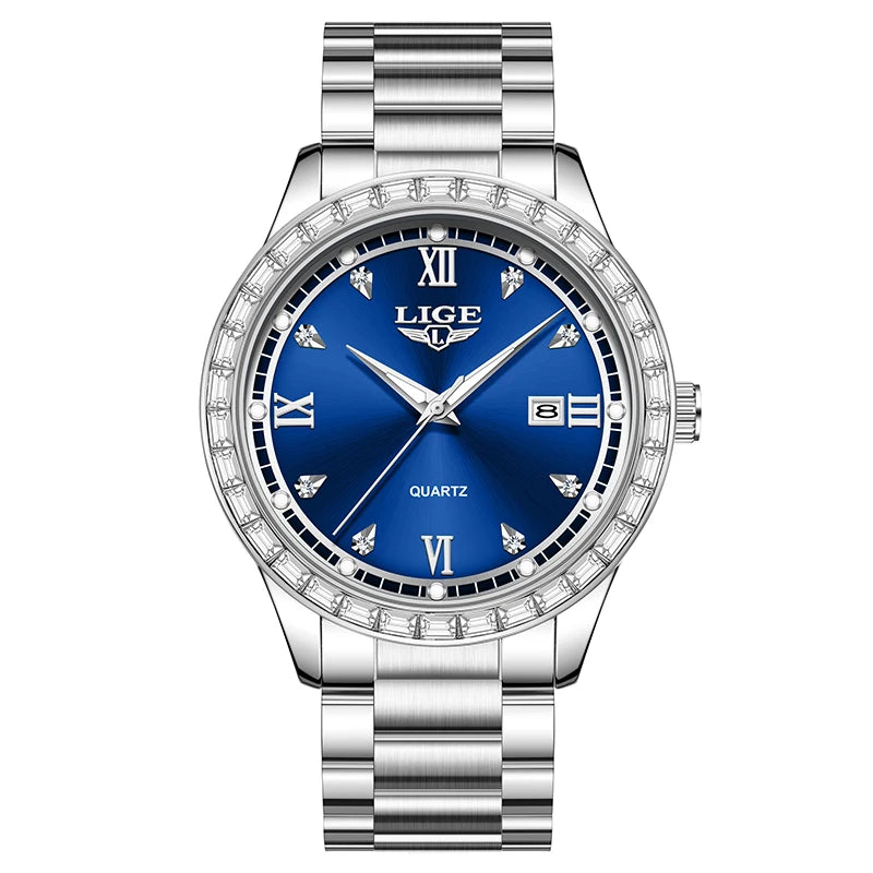 LIGE elegant women's watch Fashion waterproof clock luminous stainless steel business quartz watch for Women reloj de mujer+BOX
