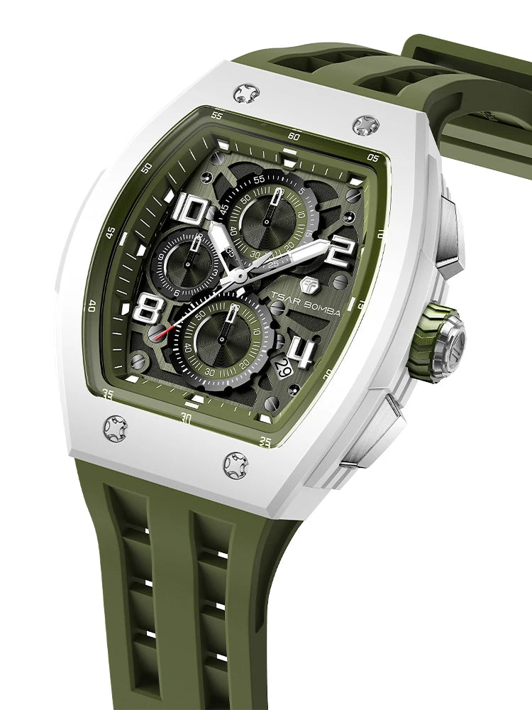 TSAR BOMBA New TB8204 Watch for Men, Japan Quartz Chronograph, 50M Waterproof Wristwatch, Fashion Sport Clock, Luxury Gift