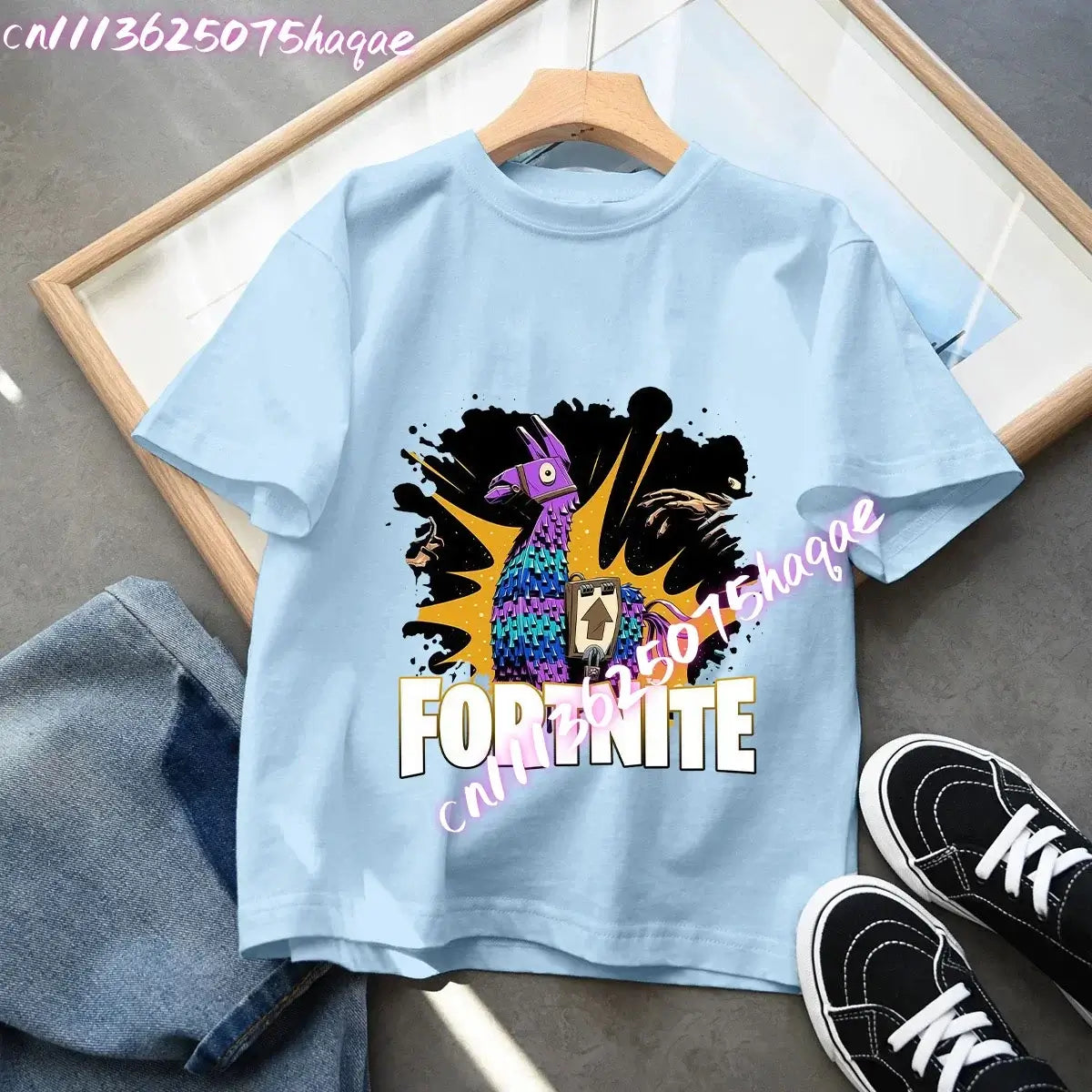Camiseta azul de algodón para niños Fortress Night, manga corta, diseño kawaii de dibujos animados para niño y niña, ropa de verano, regalo