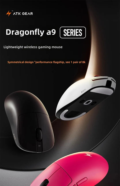 Rato Gaming Bluetooth Sem Fios ATK Dragonfly A9, Design Ergonómico, Resposta Rápida, PAW3950 Ultra, 800mAh, Leve, 8KHz, eSports