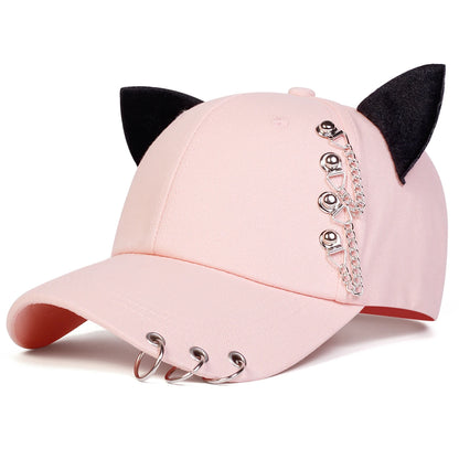 Unisex Cat Ear Chain Iron Ring Baseball Caps Spring Autumn Outdoor Adjustable Casual Hats Sunscreen Hat Sports Cap