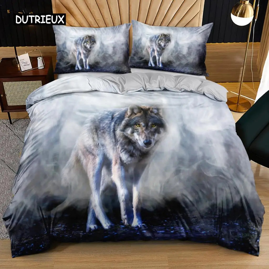 Conjunto de Cama 3D Lobo Preto e Branco com Apanhador de Sonhos em Estilo Tribal Étnico, Capa de Edredão para Adolescentes, Adultos, Mulheres e Homens, Decoração de Quarto