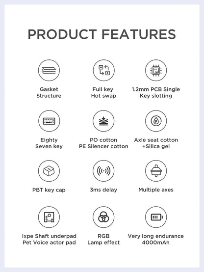 Teclado Mecânico AULA F87 Pro 2.4g/USB/Bluetooth sem fios trimodo, 87 teclas, RGB, PBT, estrutura gasket, 5 camadas de isolamento acústico, teclas completas sem impacto
