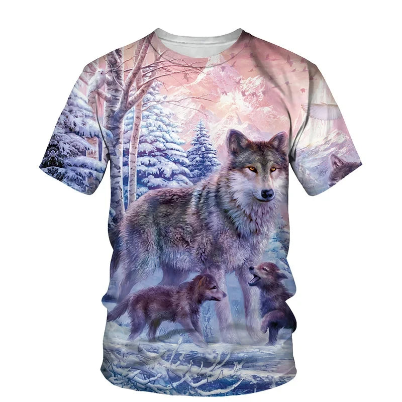 Animal Wolf Pattern 3D Print Men O-Neck Tshirt Fashion Tees Casual Short Sleeve Oversized Y2K Harajuku Unisex Clothing