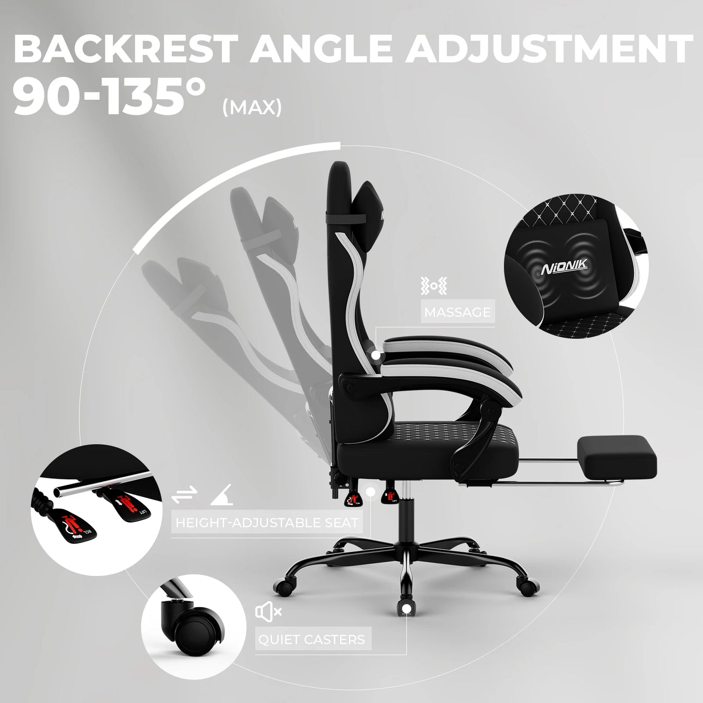 Gaming Chair High Back Ergonomic Office Chair with Footrest, Reclining Computer Gaming Chair, Adjustable Swivel Executive Desk Chair with Lumbar & Headrest Support