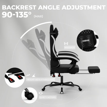 Gaming Chair High Back Ergonomic Office Chair with Footrest, Reclining Computer Gaming Chair, Adjustable Swivel Executive Desk Chair with Lumbar & Headrest Support