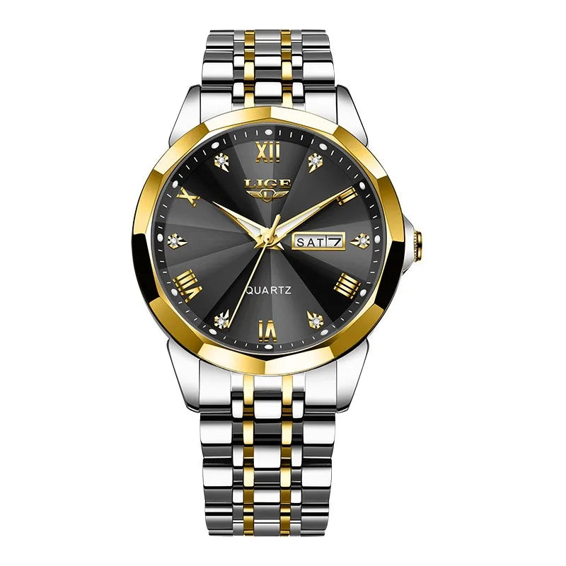 Reloj de pulsera de cuarzo para mujer LIGE: elegante y lujoso, con indicador de fecha y día de la semana. Reloj sencillo y resistente al agua, ideal como regalo para mujer.