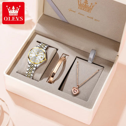 OLEVS 9801 Womens Watch Luxury Fashion Waterproof  Automatic Mechanical Watch Stainless Steel Diamond Date Ladies Watch Set