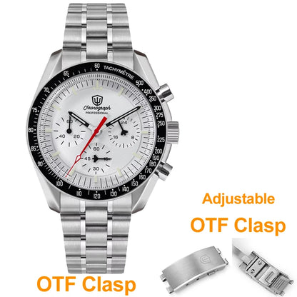 Watchdives WD1863 39mm VK63 Chronograph Watch, OTF Clasp, Sweep Quartz Movement, Sapphire, Luminous, 100m Waterproof
