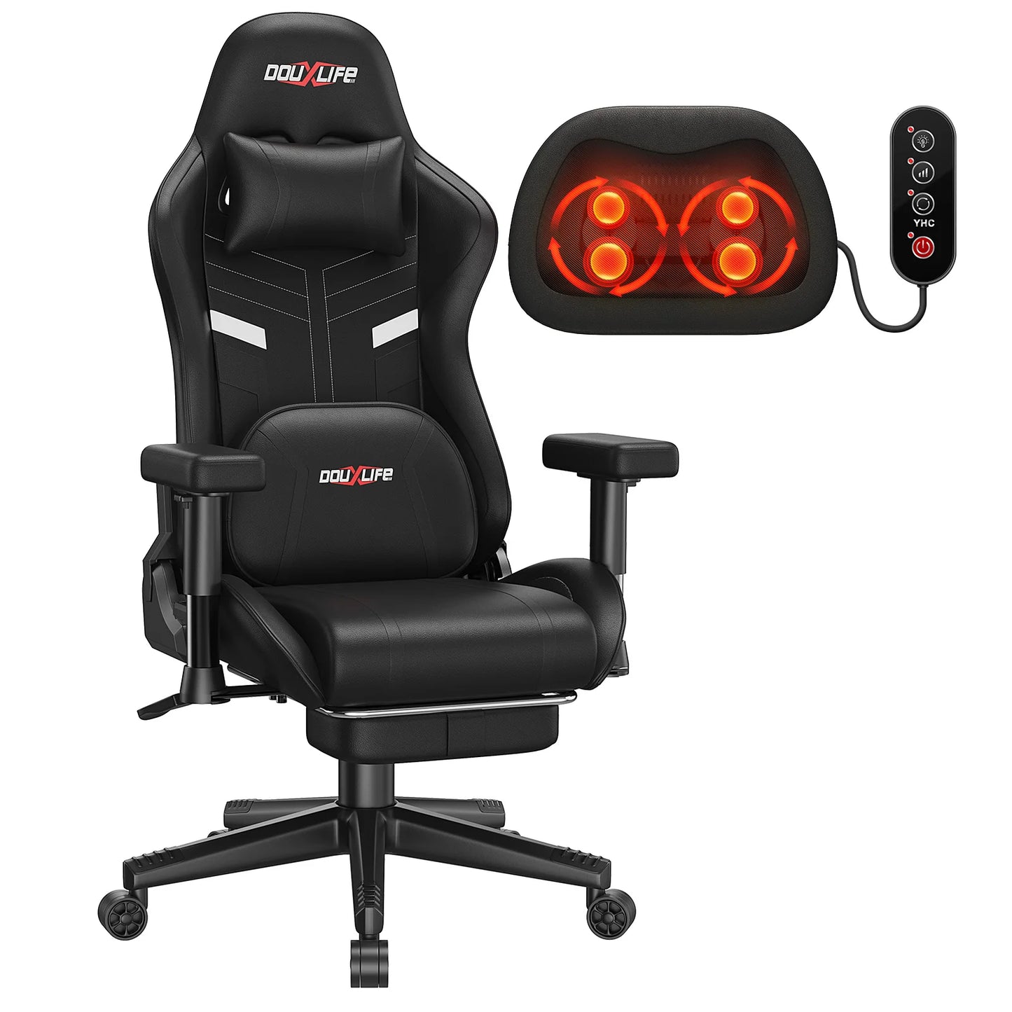GC-RC03 Ergonomic Gaming Chair with Massage & Heating, 175° Reclining Computer Chair, Lumbar Support Office Chair with Footrest