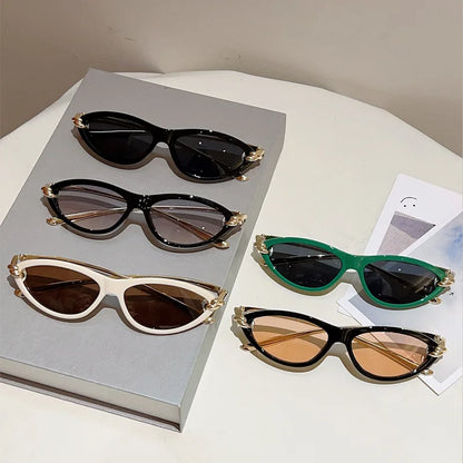 vintage small cat eye sunglasses for women new fashion beige gradient alloy sun glasses ladies elegant driving shades uv400