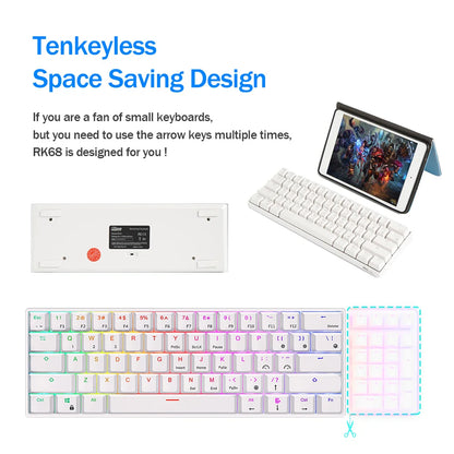 Teclado Mecânico Gaming RK Royal Kludge RK61 2.4G Sem Fios Bluetooth Tri-Mode 61 Teclas RGB Retroiluminado Mini Hot-swappable