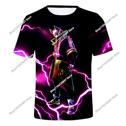 T-shirt estiva Fortnite per adulti e bambini con stampa digitale 3D, vestibilità ampia, taglie grandi, maniche corte