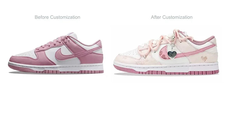 Personalizované tenisky Nike Dunk „Honeyed Rose“ – nové čínske ručne maľované dámske nízke skate topánky so srdiečkami
