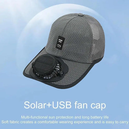 Prodyšný sluneční klobouk — solární ventilátor, nabíjení přes USB
