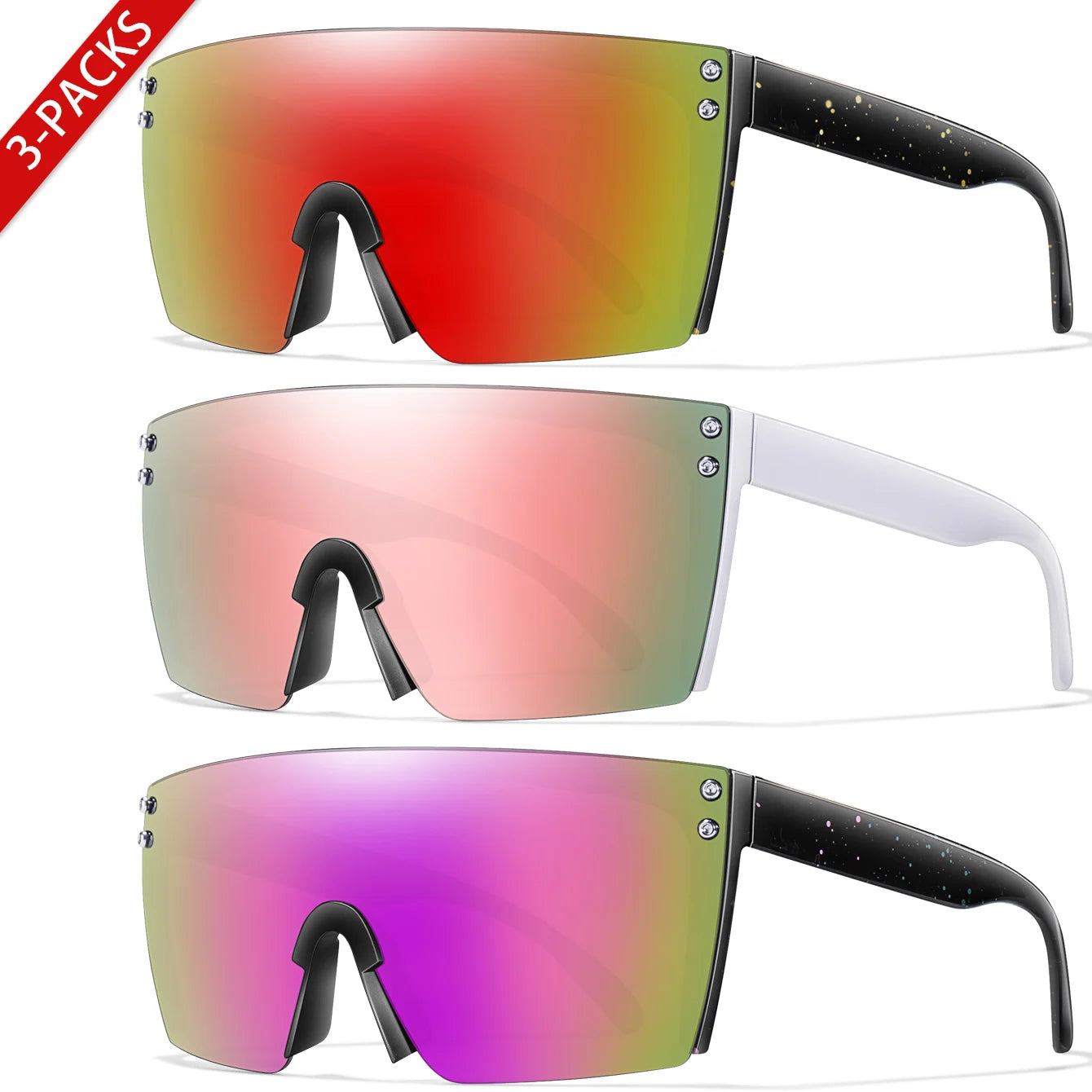 3 Pairs Fishing Sunglasses Men and Women Square Oversize Windproof Shades with UV Protection for Outdoor Cycling Hiking